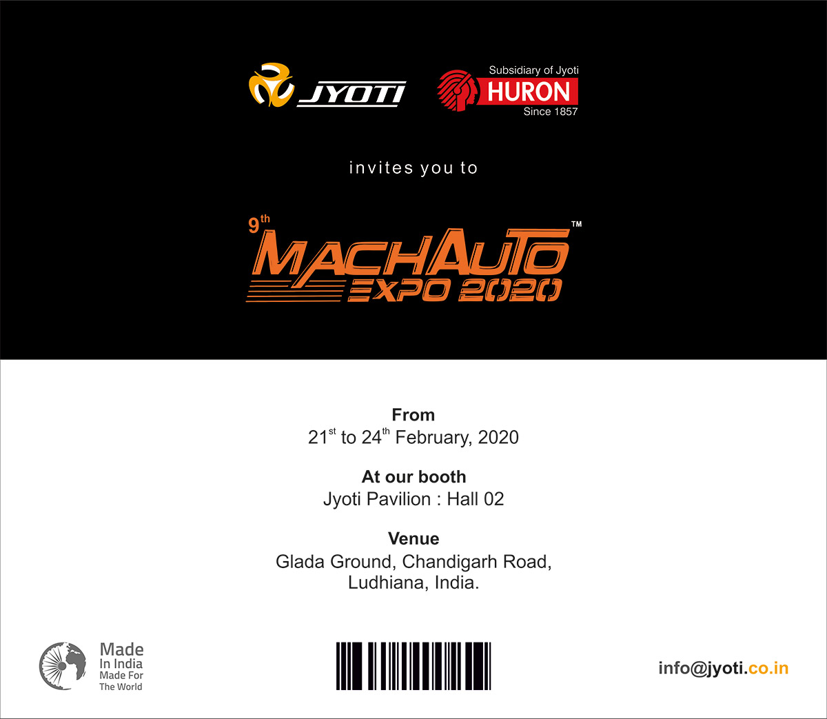  Invitation to visit us at Jyoti Pavilion, Mach Auto Expo 2020