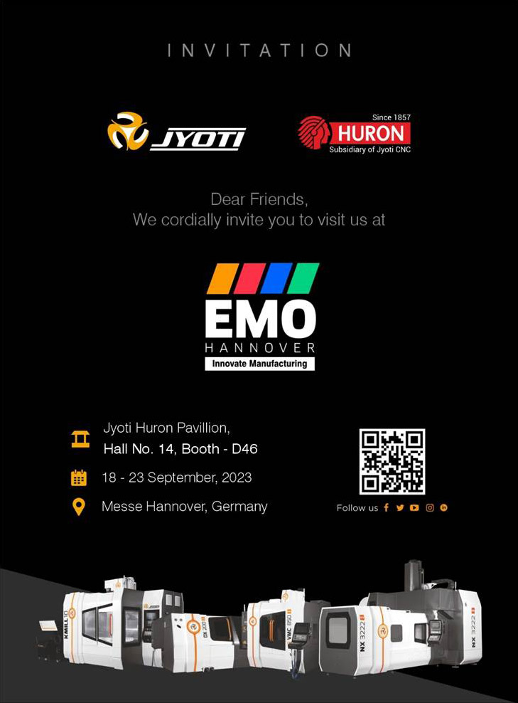 Invitation to visit us at Jyoti Huron Pavilion, EMO 2023.