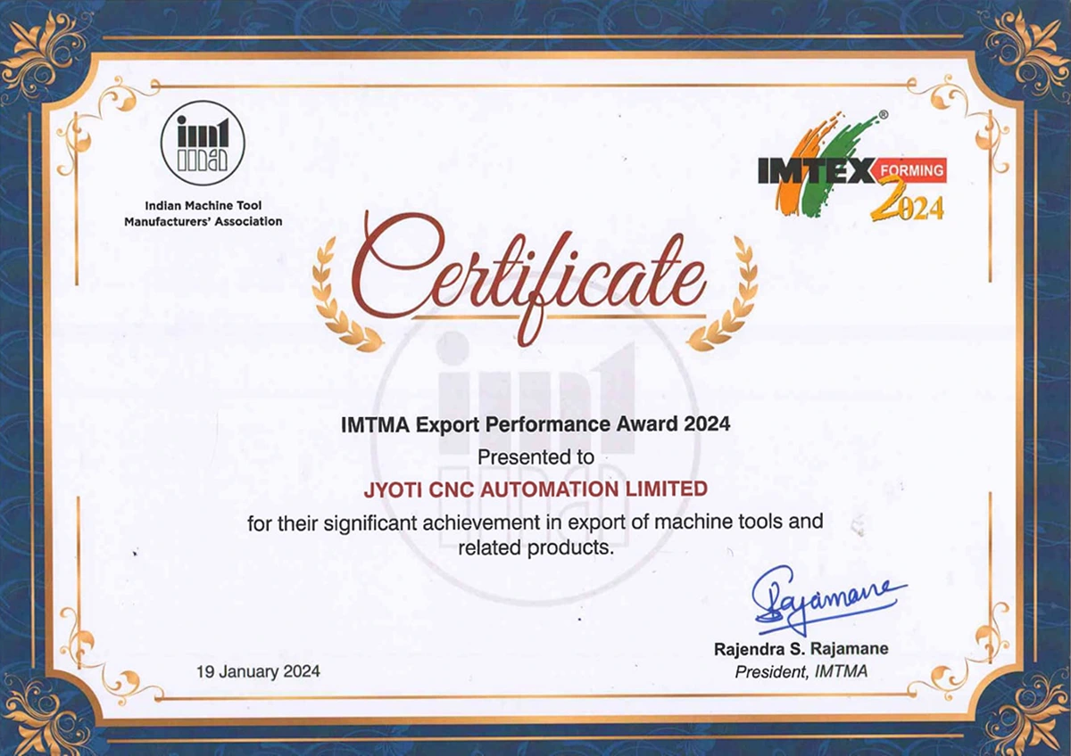 Another feather in the Cap - IMTMA Export Performance Award 2024